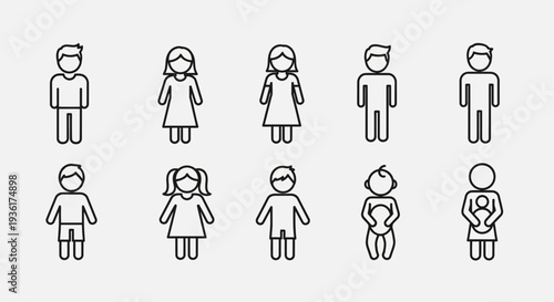 Diverse People Icons: Men, Women, Children, Baby, Family Representation
