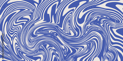 Blue wavy lines abstract background. Trendy psychedelic retro style backdrop. Waves, swirl and twirl pattern. Twisted distorted vector texture. Y2k aesthetic design