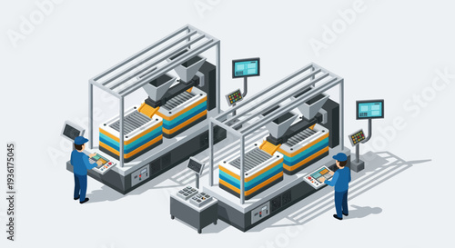 Modern Industrial 3D Printing Machines with Operators.