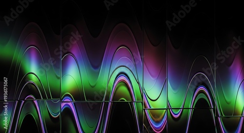 Vibrant Neon Waves on Black Background.