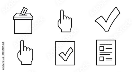 Voting icons set: ballot box, hand pointing, checkmark, and survey form