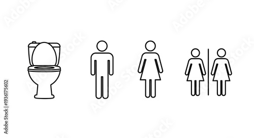 Toilet icon and gender symbols for restroom sign, bathroom pictogram collection