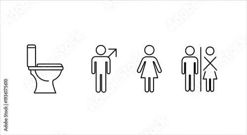 Toilet icon, male, female, and unisex restroom symbols, vector illustration