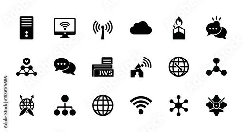 Technology Icons Set: Network, Cloud, Communication, Computer, Internet, Data, Connection