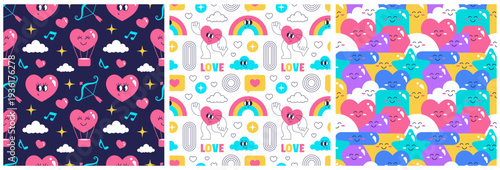 Happy Valentine's Day Seamless Pattern For Love Greeting Card Template Hand Drawn Illustration