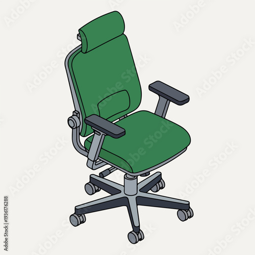 Ergonomic green office chair with wheels.