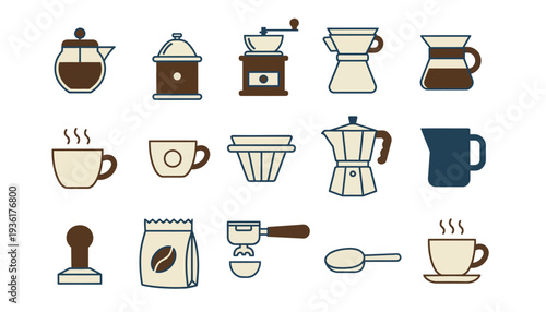 flat vector icon collection coffee making tools