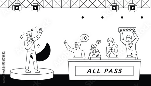 People on stage giving a presentation with an all pass rating