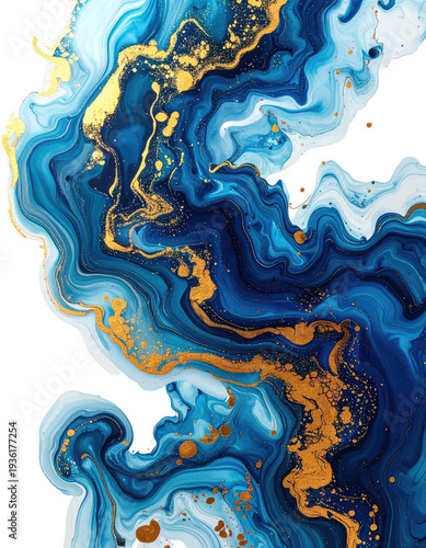 Wallpaper Mural Swirling blues and gold, fluid abstract artwork Torontodigital.ca