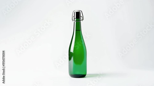 白背景の日本酒ボトルと酒グラス（氷入り）ズームイン・ズームアウト動画