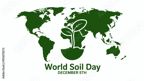World soil day green map silhouette with seedling emerging symbolizing eco friendly global conservation efforts and sustainable development on december 5th