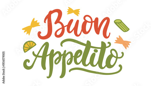 Food illustration with Buon Appetito text and colorful vegetables