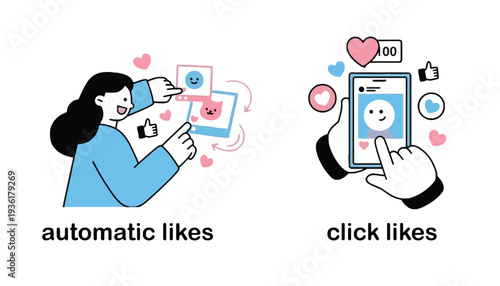 Social media likes vector illustration with automatic and click options