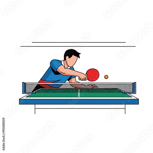 Man playing table tennis, dynamic action shot of ping pong player hitting ball