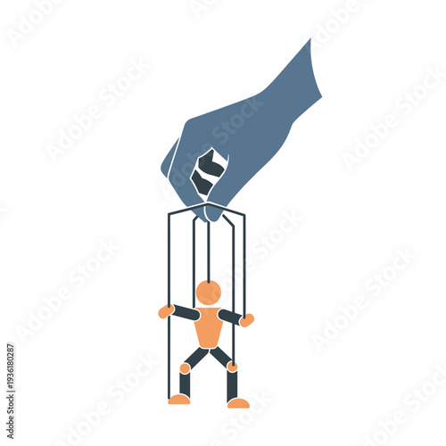 Blue Hand Controlling Marionette Puppet for Business Control Theme