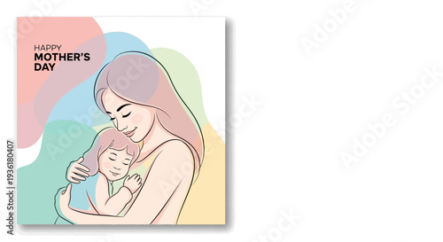 Mother Holding Baby Illustration Happy Mothers Day.