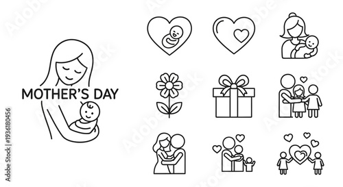 Mothers Day Illustrations Featuring Mother and Child.