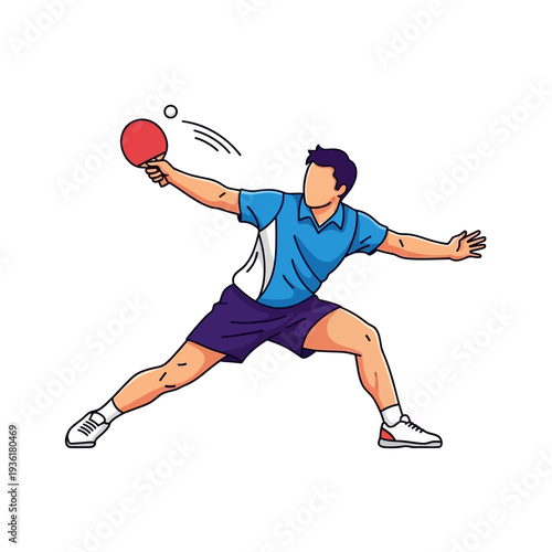 Man playing table tennis, hitting ball with paddle, dynamic action pose, sport illustration