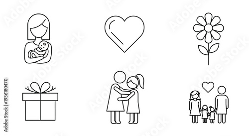 Simple Line Drawings of Family Love Moments 1.