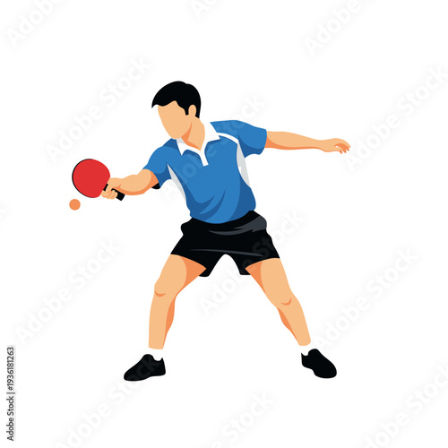 Man Playing Table Tennis, Sports Action, Ping Pong Player with Paddle and Ball