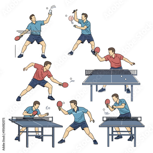 Table Tennis Player Set: Action Poses and Game Scenarios