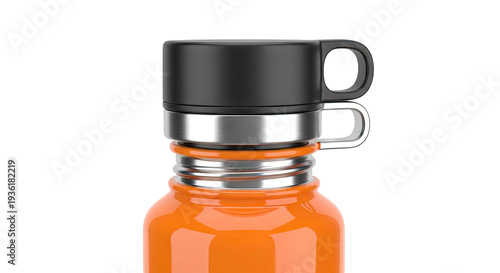 Orange Water Bottle with Black Lid and Silver Handle