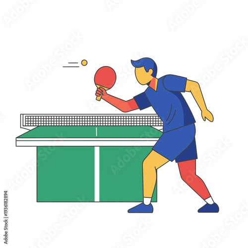 Man Playing Ping Pong Game, Table Tennis Sport Vector Illustration