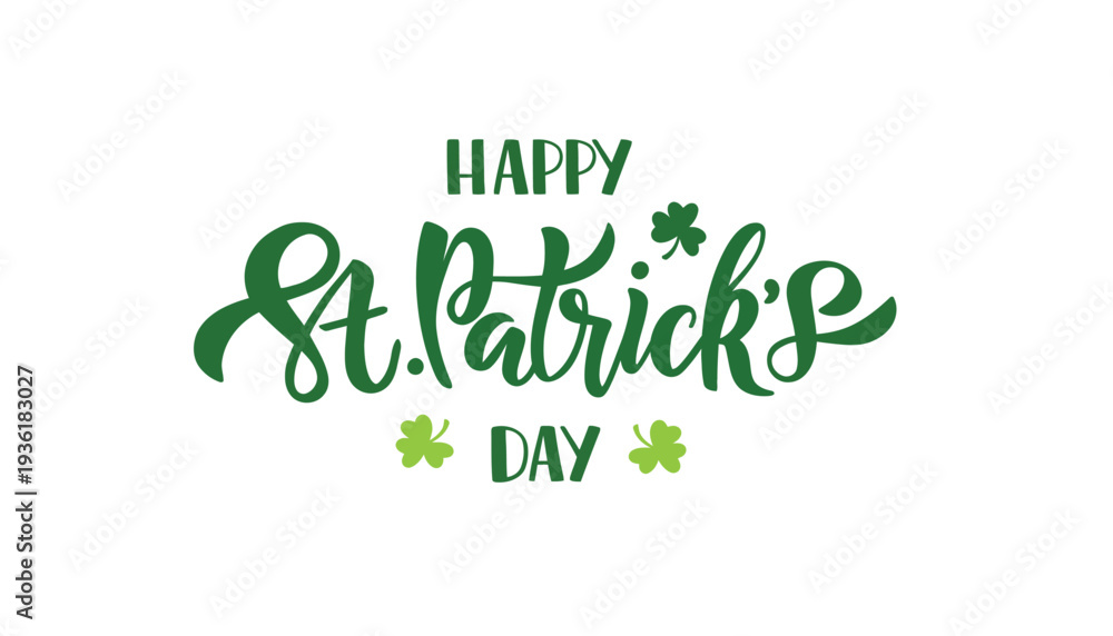Fototapeta premium St. Patrick's Day vector illustration with green text and shamrocks