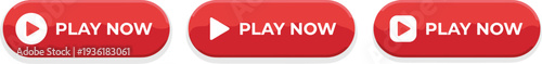 Three red play now buttons with play icons on a simple interface
