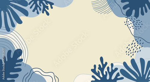 Abstract Blue Organic Shapes Vector Background Design - Modern Minimalist Artistic Frame Template for Creative Projects, Presentations, and Web Layouts with Natural Flowing Elements