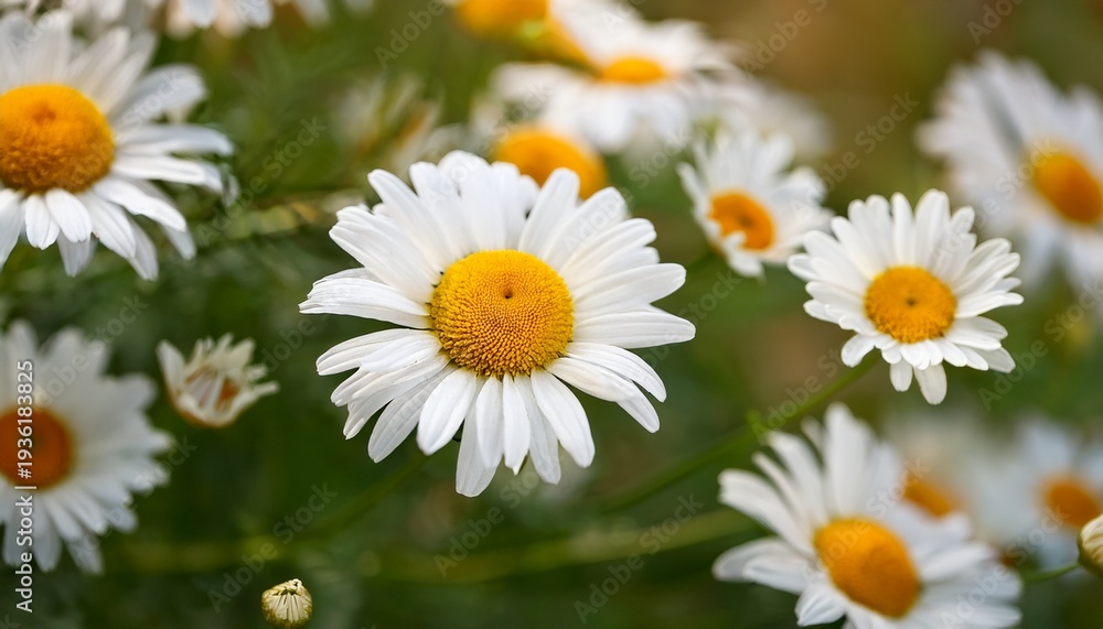 Obraz premium feverfew daisies in full bloom a close up of feverfew daisies with their vibrant white petals and yellow centers symbolizing purity healing nature s beauty resilience and summer