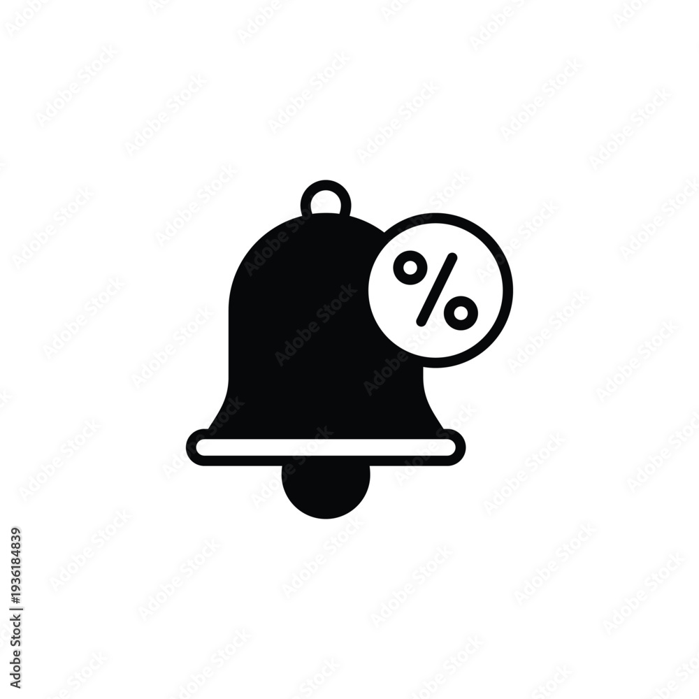 Obraz premium Bell icon with percentage sign, symbolizing notifications for sales, discounts, or special offers