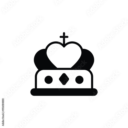 Crown with heart and cross, icon symbolizing royalty, love, leadership, and religious devotion