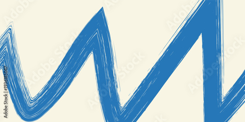 Grunge grainy blue brush stroke with spray texture. Hand drawn distress damaged vintage banner with zigzag bold line. Rough thick brush stroke texture. Spray paint effect vector background.