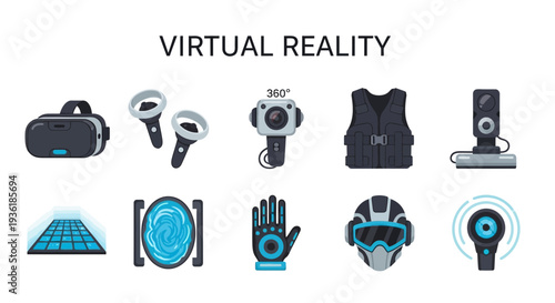 Icons illustrating various virtual reality hardware and components