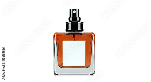 Square Glass Perfume Bottle with Amber Liquid and White Label