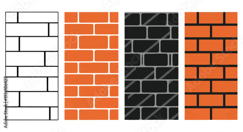 Four variations of brick wall patterns with distinct color shading and overlapping textures