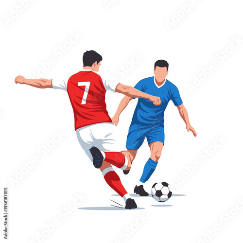 Soccer Players Competing for Ball in Dynamic Action Illustration