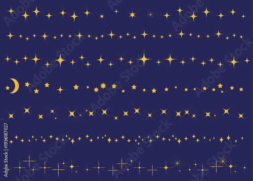 星空をイメージしたシンプルな飾り罫線・ラインのイラストセット　キラキラ