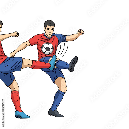 Soccer Players Competing for Ball in Dynamic Action Illustration