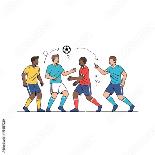 Soccer players passing ball, team sport, active lifestyle, athletic competition