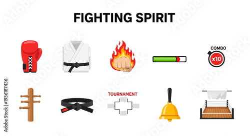 Graphic icons related to martial arts and boxing displayed on a white background