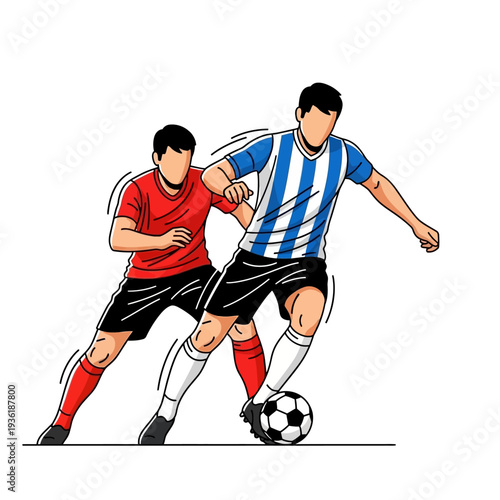 Two soccer players in action, one dribbling past the other during a match