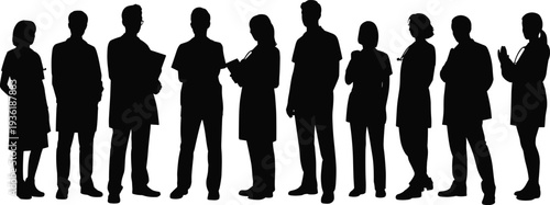 PrintProfessional silhouettes, diverse business team, corporate group, medical staff, healthcare professionals, teamwork concept, leadership, collaboration, career success, workplace diversity, unity