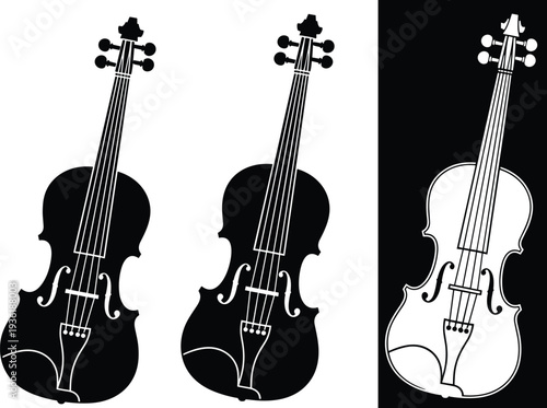 Minimalist hand drawn violin vector set featuring classical string instrument line art for orchestral music branding concert posters and clean musical conservatory logo designs