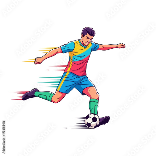 Dynamic Football Player Kicking Ball, Action Sport Illustration