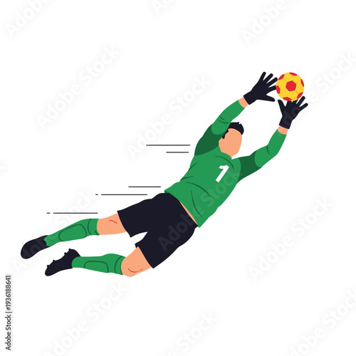 Soccer Goalkeeper Catching Ball in Dynamic Pose - Flat Design