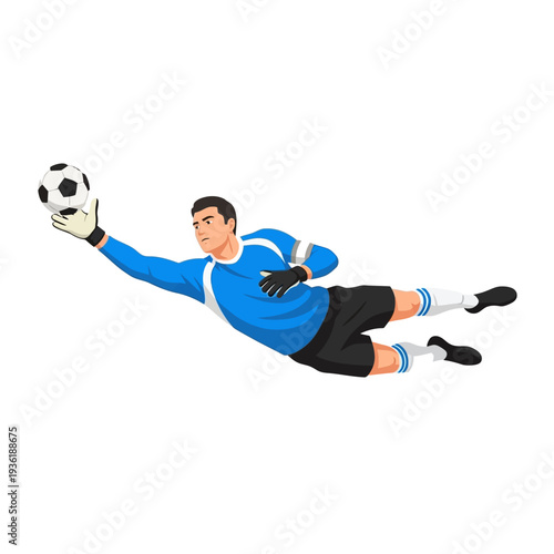 Soccer Goalkeeper Diving Catching Ball Isolated White Background