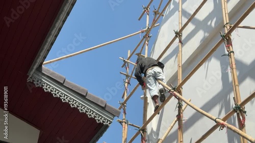 Working at heights, The workers are repairing the house, painted
