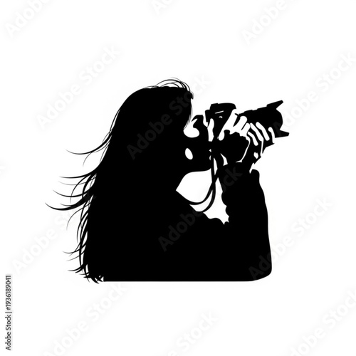 Female Photographer Taking Picture with Camera Silhouette Illustration